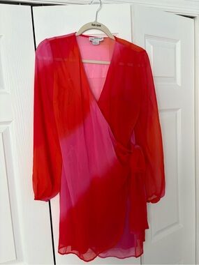 Red and Pink Wrap Dress